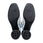 MM6 Maison Margiela PRINTED LEATHER MULES Mule Block Heel White with Navy Line Pattern Leather Insole Made in Italy EU35 (JP22.5cm)