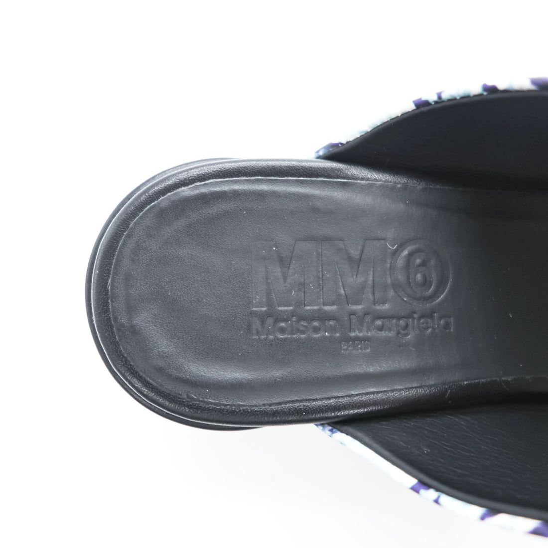 MM6 Maison Margiela PRINTED LEATHER MULES Mule Block Heel White with Navy Line Pattern Leather Insole Made in Italy EU35 (JP22.5cm)