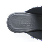 MM6 Maison Margiela PRINTED LEATHER MULES Mule Block Heel White with Navy Line Pattern Leather Insole Made in Italy EU35 (JP22.5cm)