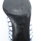 MM6 Maison Margiela PRINTED LEATHER MULES Mule Block Heel White with Navy Line Pattern Leather Insole Made in Italy EU35 (JP22.5cm)