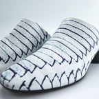 MM6 Maison Margiela PRINTED LEATHER MULES Mule Block Heel White with Navy Line Pattern Leather Insole Made in Italy EU35 (JP22.5cm)