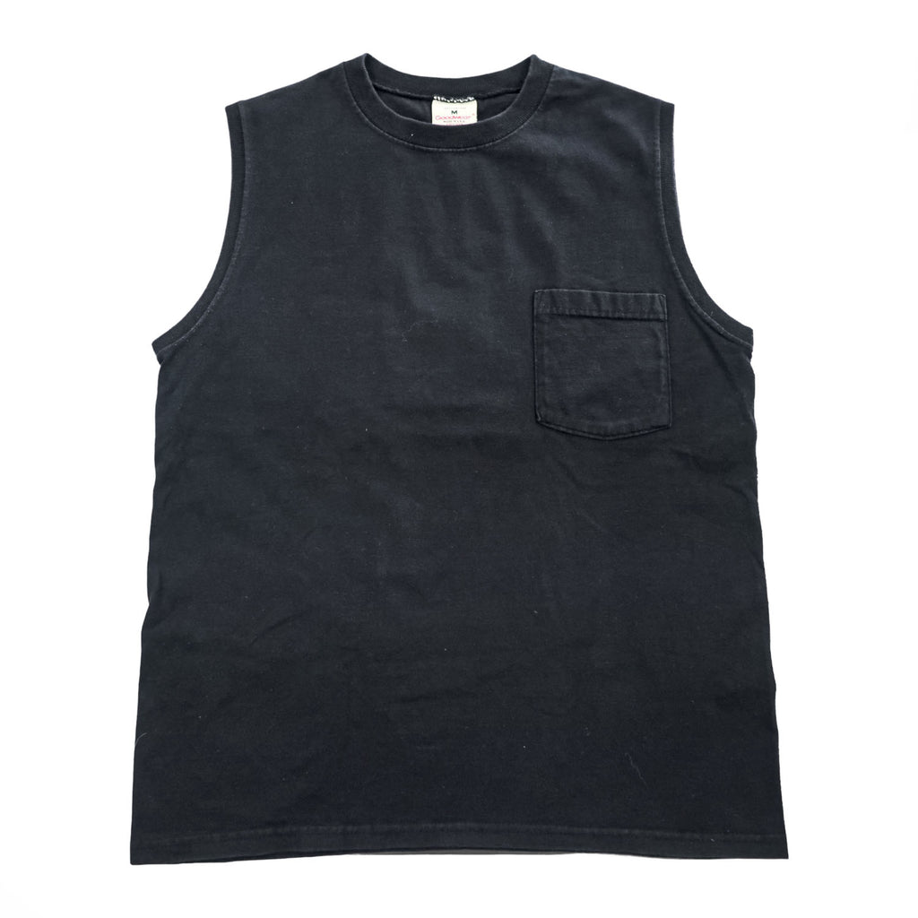 Goodwear Black Cotton Pocket Tank Top Crewneck Sleeveless Made in USA Size M