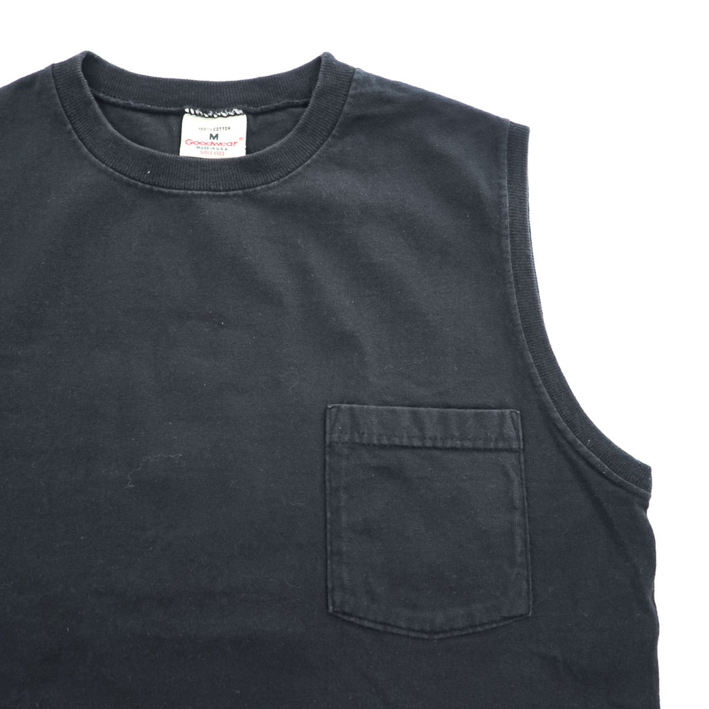 Goodwear Black Cotton Pocket Tank Top Crewneck Sleeveless Made in USA Size M