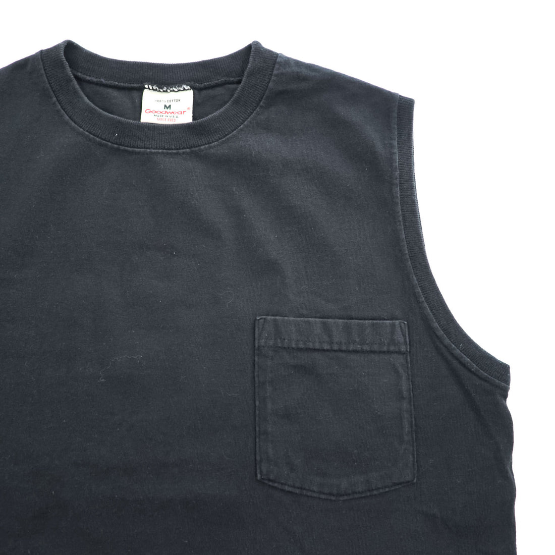 Goodwear Black Cotton Pocket Tank Top Crewneck Sleeveless Made in USA Size M