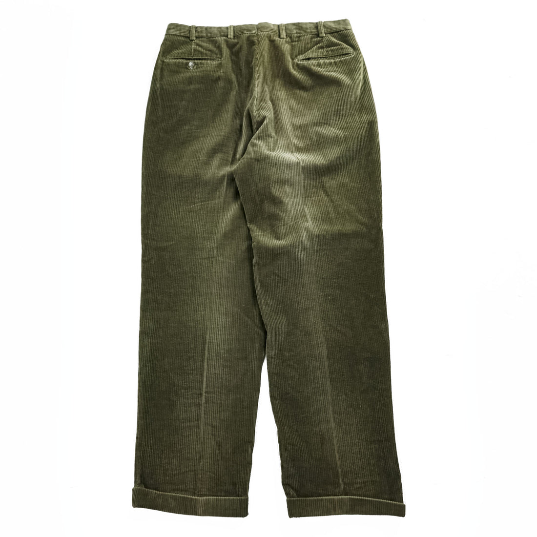 Brooks Brothers 90s Vintage Corduroy Pleated Pants Olive/Khaki 100% Cotton US-Made Size 36 (≈88cm Waist) Cuffed Relaxed Tapered