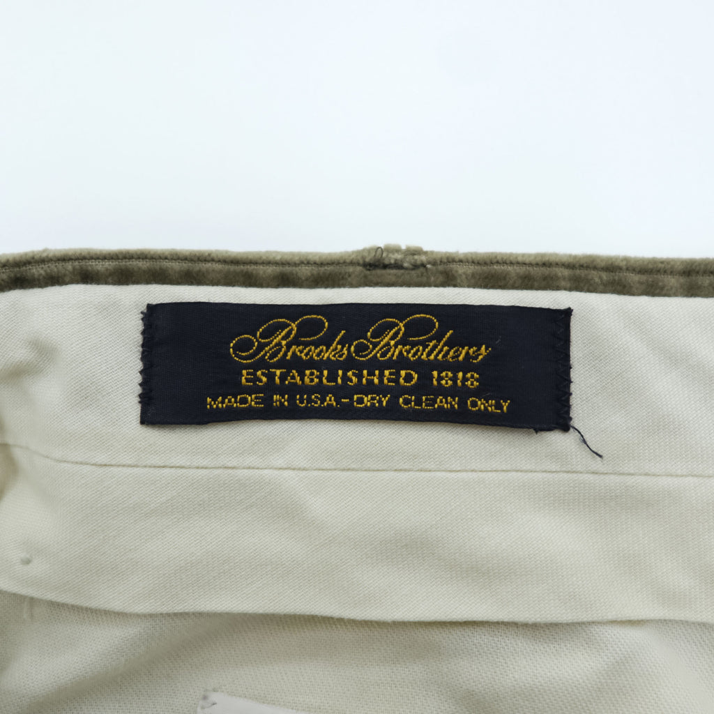 Brooks Brothers 90s Vintage Corduroy Pleated Pants Olive/Khaki 100% Cotton US-Made Size 36 (≈88cm Waist) Cuffed Relaxed Tapered