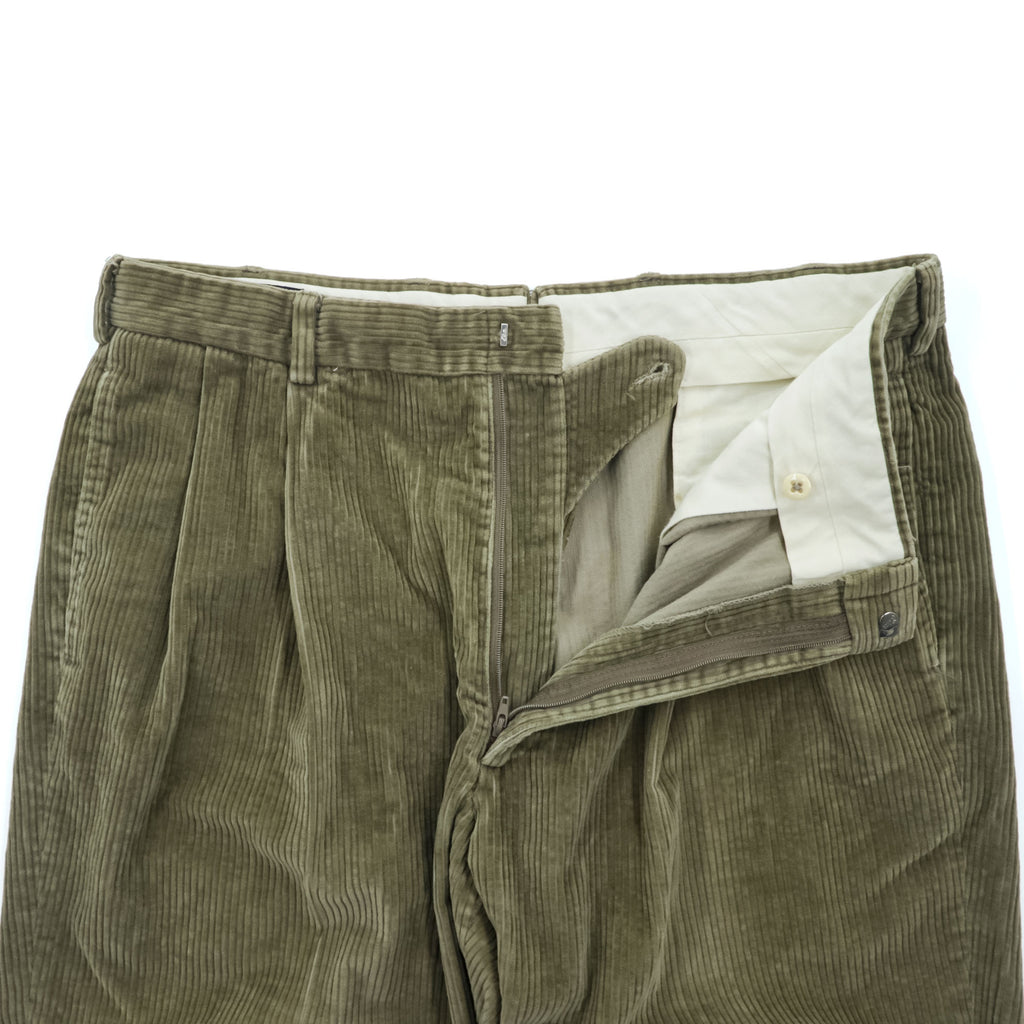 Brooks Brothers 90s Vintage Corduroy Pleated Pants Olive/Khaki 100% Cotton US-Made Size 36 (≈88cm Waist) Cuffed Relaxed Tapered