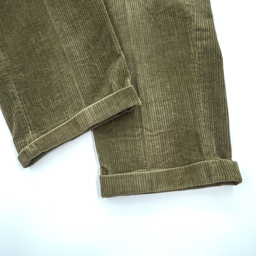 Brooks Brothers 90s Vintage Corduroy Pleated Pants Olive/Khaki 100% Cotton US-Made Size 36 (≈88cm Waist) Cuffed Relaxed Tapered