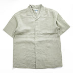 Breakwater 100% Linen Short Sleeve Camp Collar Shirt Sage Green Embroidered Bamboo Pattern M
