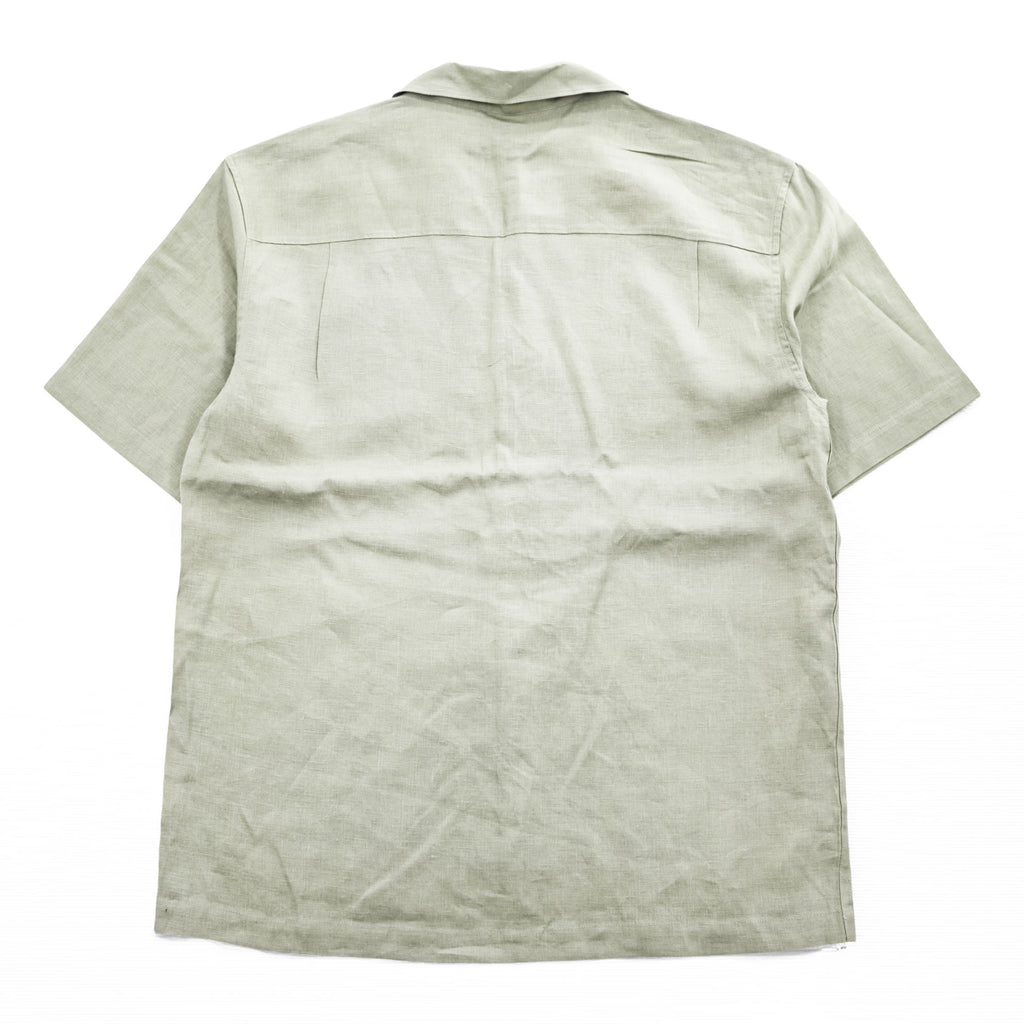 Breakwater 100% Linen Short Sleeve Camp Collar Shirt Sage Green Embroidered Bamboo Pattern M