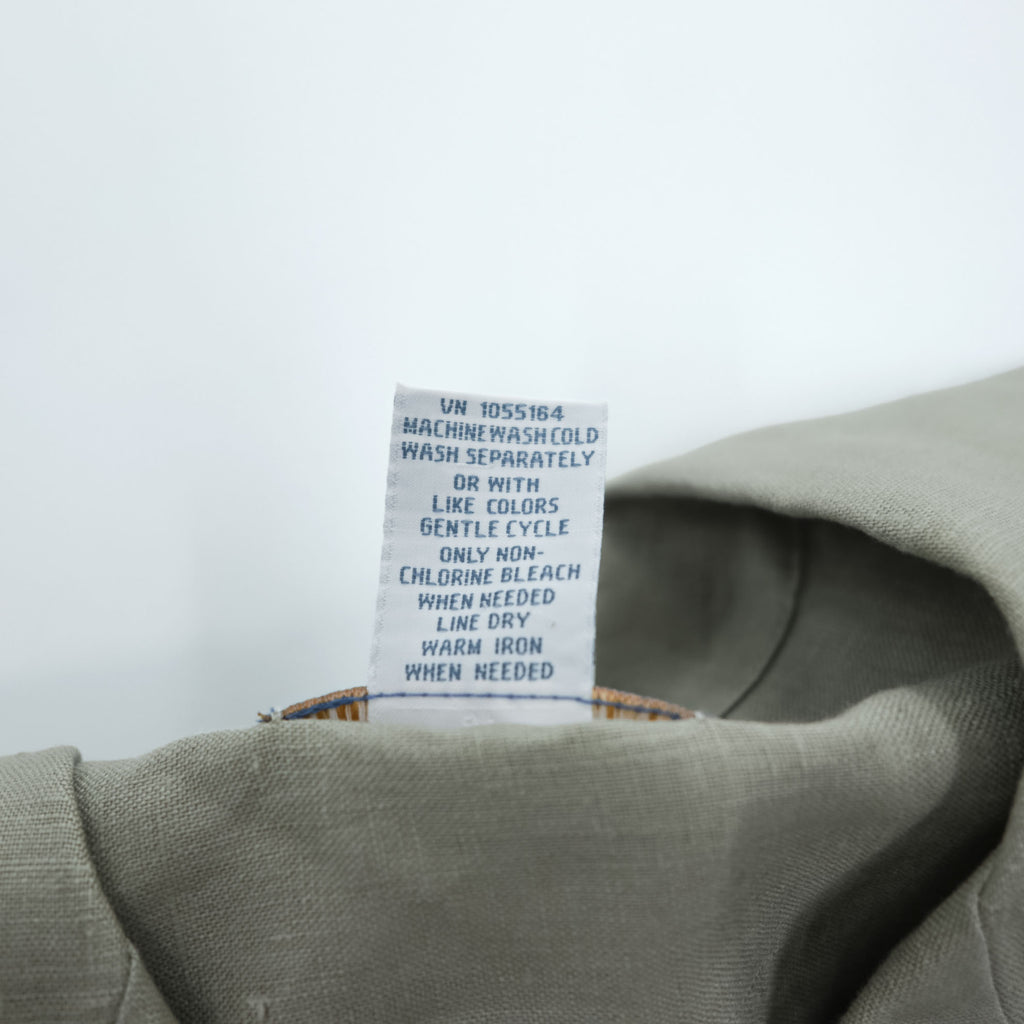 Breakwater 100% Linen Short Sleeve Camp Collar Shirt Sage Green Embroidered Bamboo Pattern M