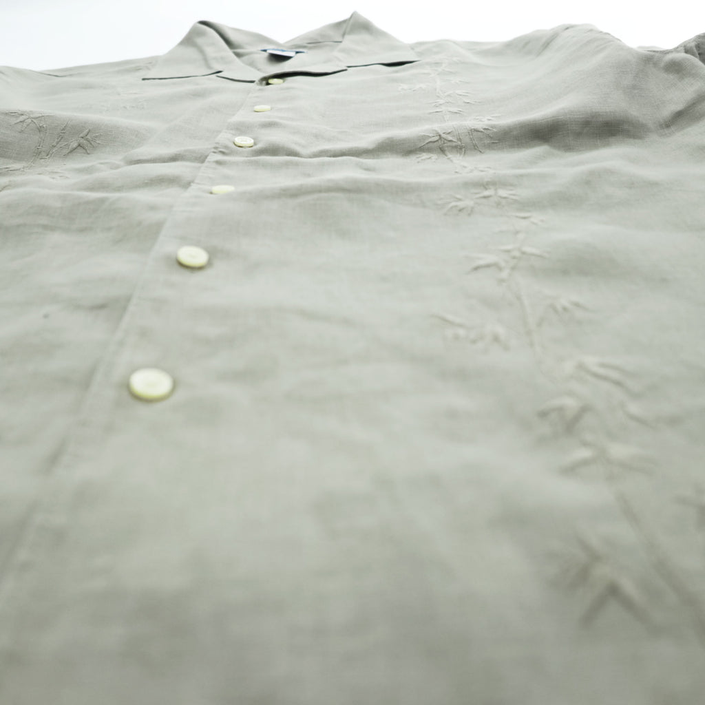 Breakwater 100% Linen Short Sleeve Camp Collar Shirt Sage Green Embroidered Bamboo Pattern M
