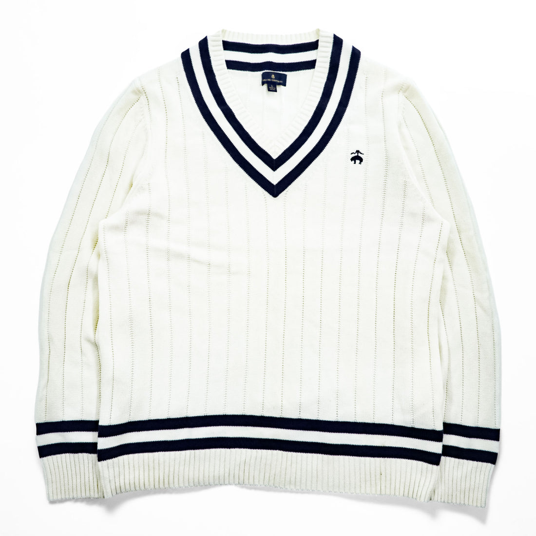 Brooks Brothers Vネック チルデンニット セーター L ネイビー ホワイト