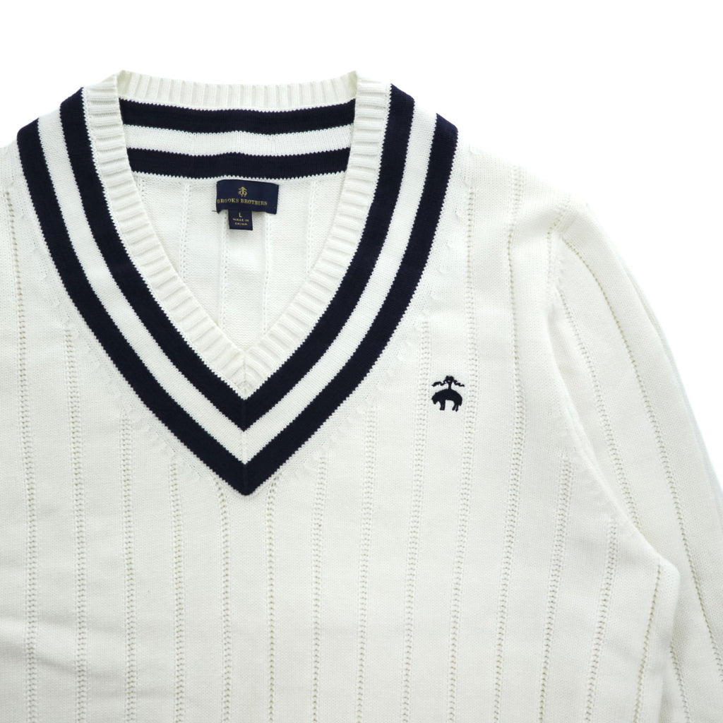 Brooks Brothers V-neck Tilden Sweater L Navy, White