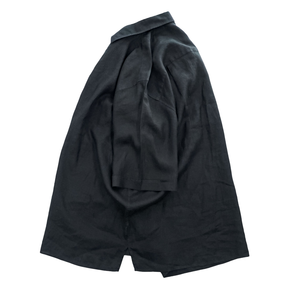 Gran Sasso Short Sleeve Linen Shirt Black 100% LINO Made in Italy 2XT (approx JP 5L) Hidden Placket Point Collar Oversized