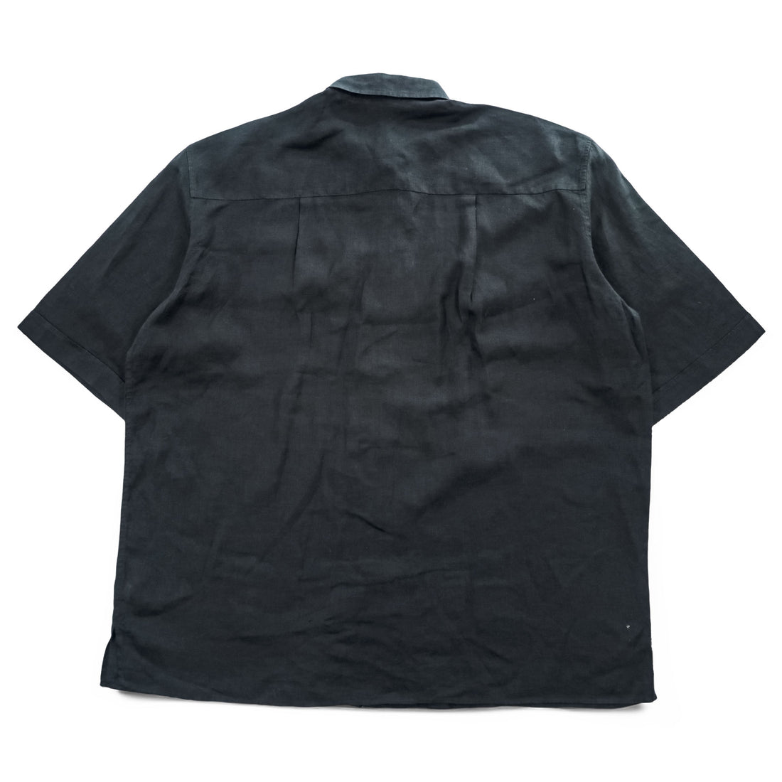 Gran Sasso Short Sleeve Linen Shirt Black 100% LINO Made in Italy 2XT (approx JP 5L) Hidden Placket Point Collar Oversized