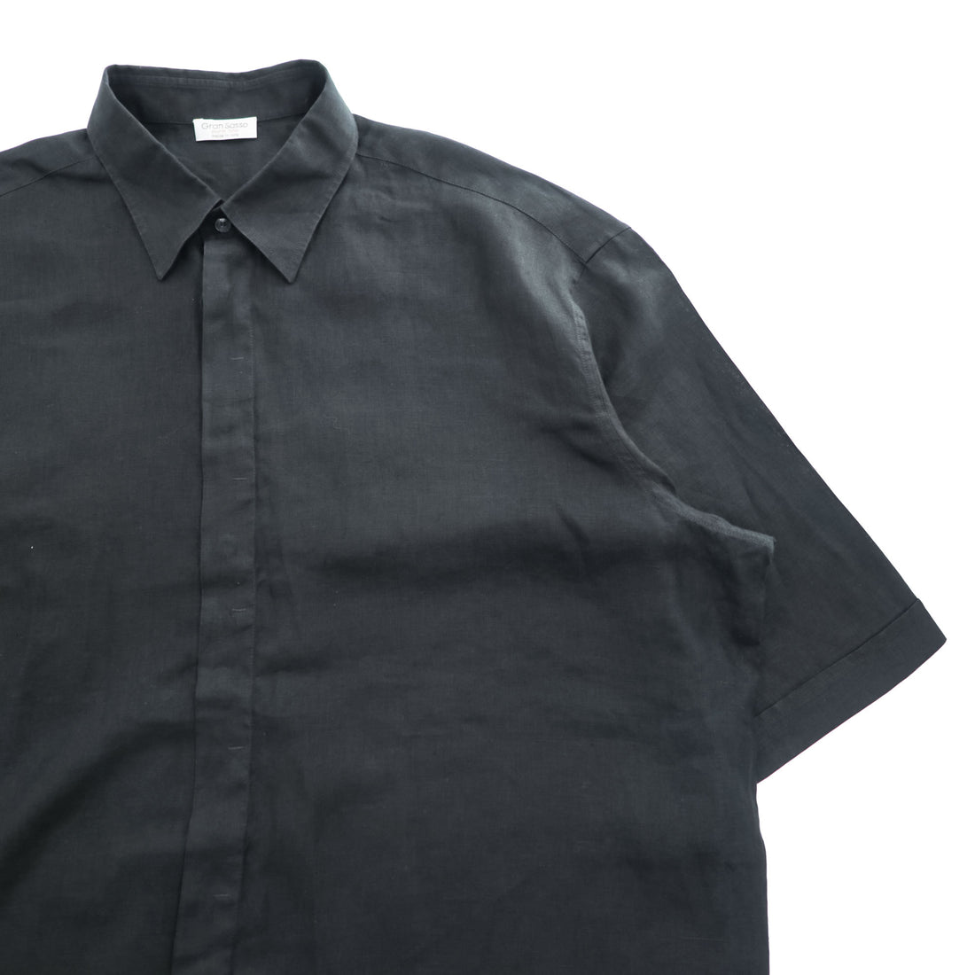 Gran Sasso Short Sleeve Linen Shirt Black 100% LINO Made in Italy 2XT (approx JP 5L) Hidden Placket Point Collar Oversized