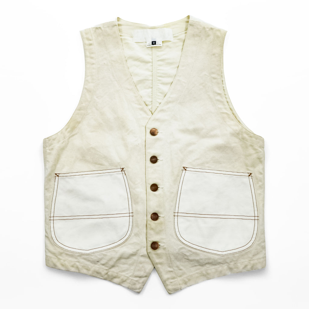COMME des GARÇONS Ganryu Cotton Vest Off-White Patch Pockets Metal Buttons Back Adjuster Made in Japan S