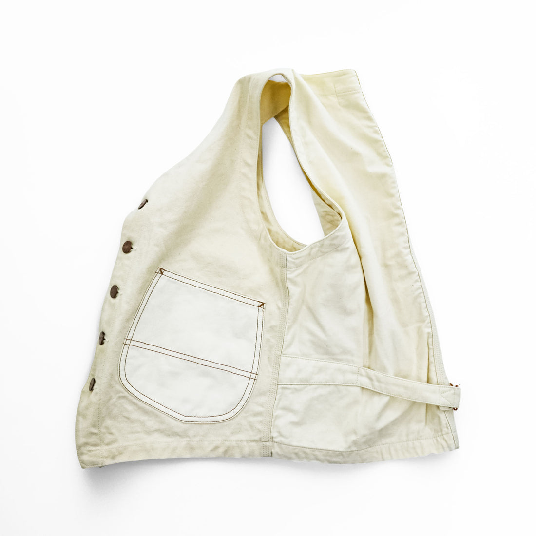 COMME des GARÇONS Ganryu Cotton Vest Off-White Patch Pockets Metal Buttons Back Adjuster Made in Japan S