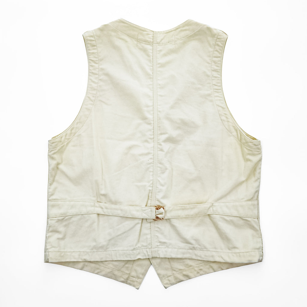 COMME des GARÇONS Ganryu Cotton Vest Off-White Patch Pockets Metal Buttons Back Adjuster Made in Japan S
