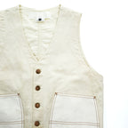 COMME des GARÇONS Ganryu Cotton Vest Off-White Patch Pockets Metal Buttons Back Adjuster Made in Japan S