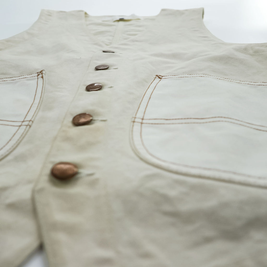 COMME des GARÇONS Ganryu Cotton Vest Off-White Patch Pockets Metal Buttons Back Adjuster Made in Japan S