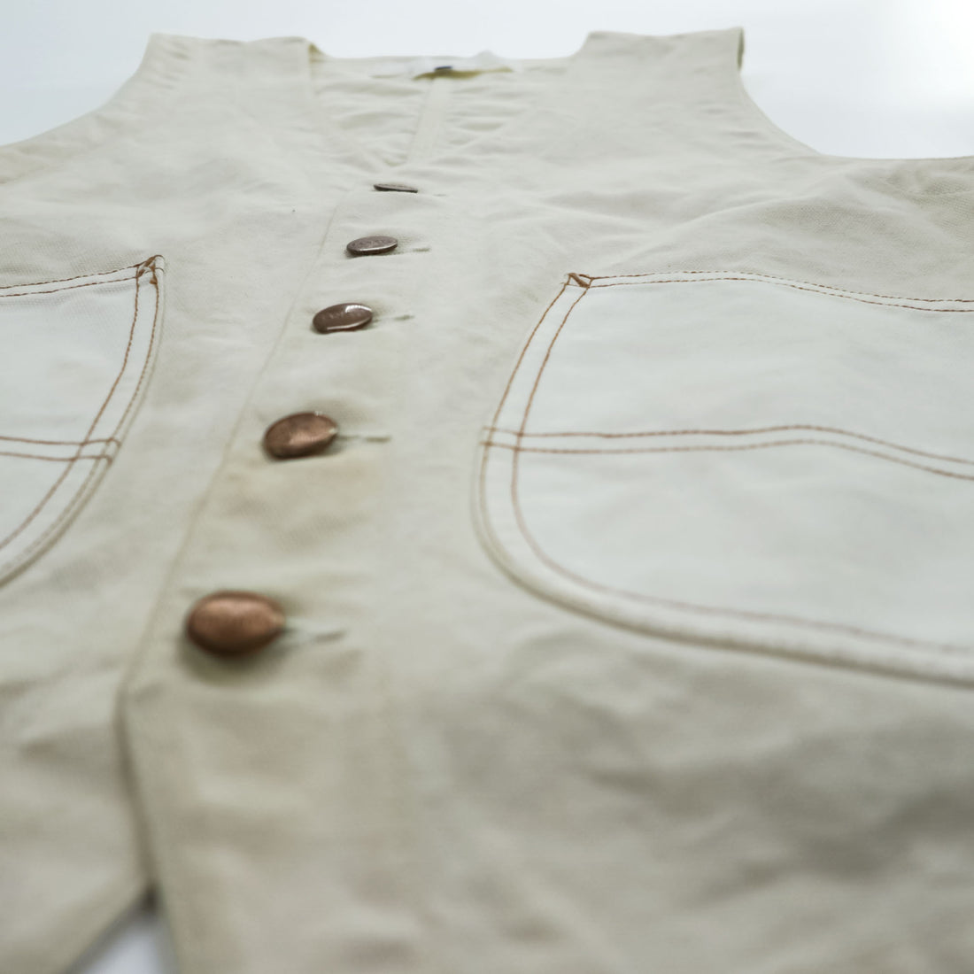 COMME des GARÇONS Ganryu Cotton Vest Off-White Patch Pockets Metal Buttons Back Adjuster Made in Japan S
