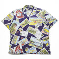 Polo by Ralph Lauren 90s VIntage Cotton Hawaiian/Camp Shirt Navy Multicolor Postcard Print Short Sleeve Pocket L (Chest 66cm)