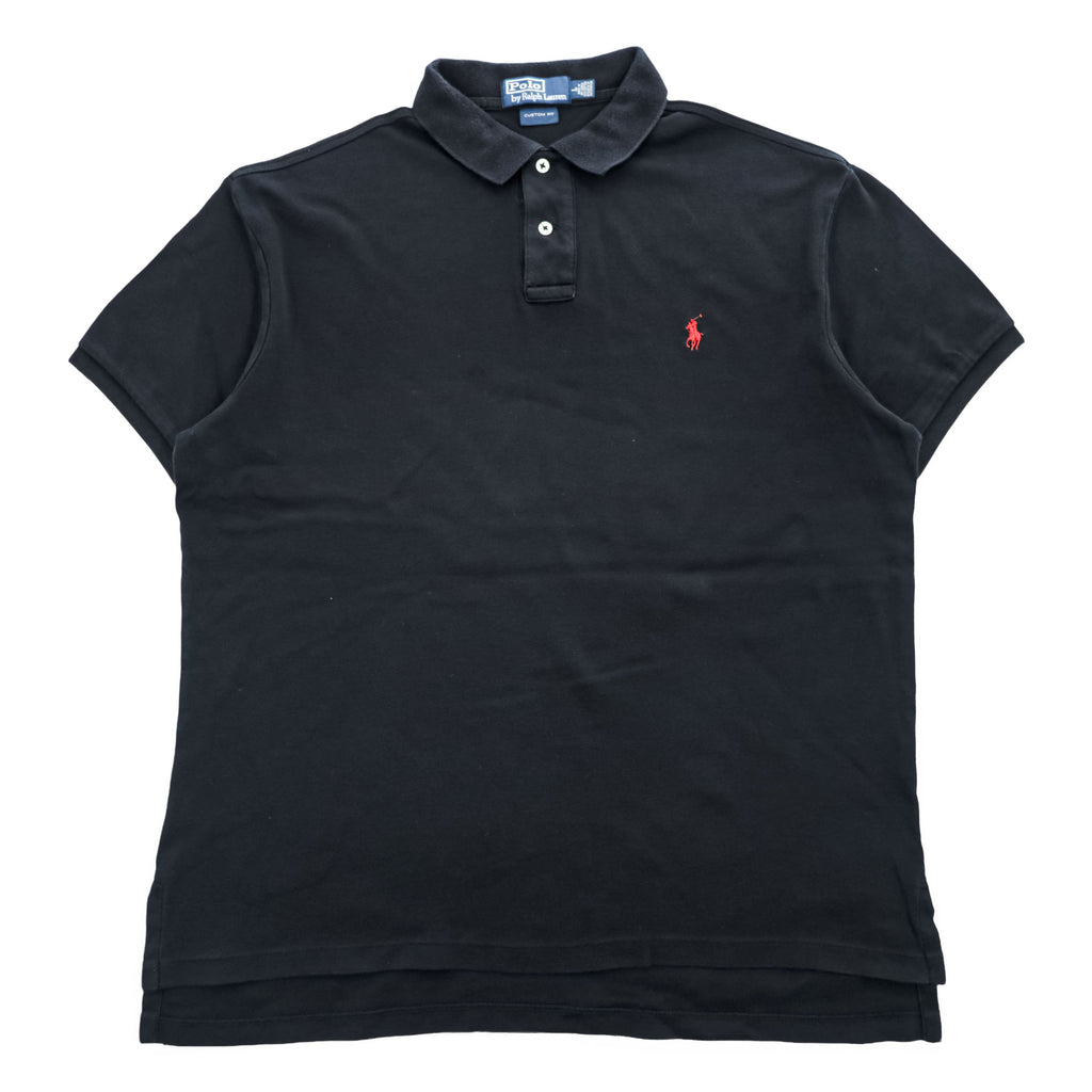 Polo Ralph Lauren 90s Vintage Rugby Polo Shirt L Black Small Pony Embroidered Logo CUSTOM FIT