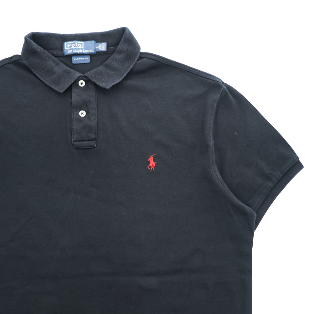 Polo Ralph Lauren 90s Vintage Rugby Polo Shirt L Black Small Pony Embroidered Logo CUSTOM FIT