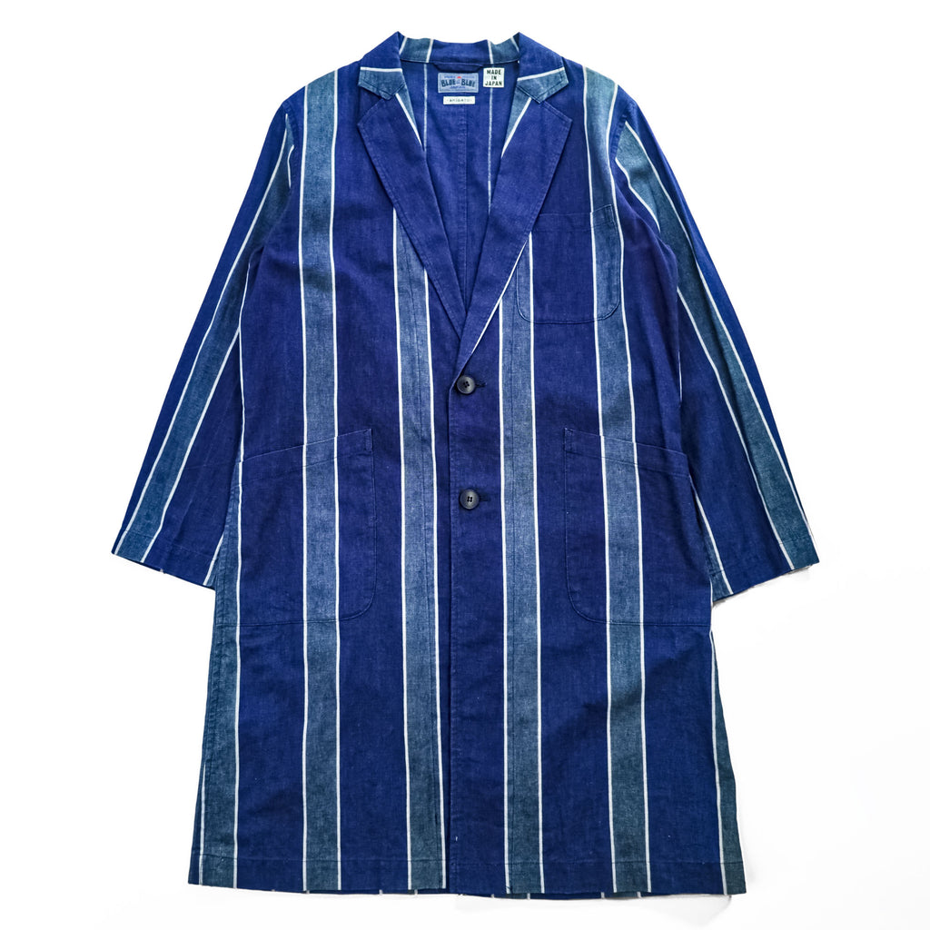BLUE BLUE Made in Japan Indigo Blue Cotton-Linen Stripe Atelier Shop Coat M ARIGATO 700059-534