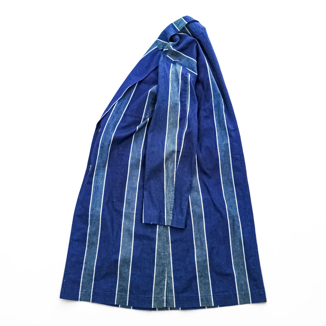 BLUE BLUE Made in Japan Indigo Blue Cotton-Linen Stripe Atelier Shop Coat M ARIGATO 700059-534