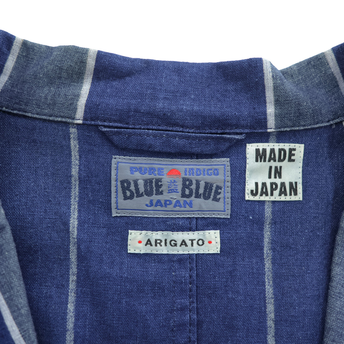 BLUE BLUE Made in Japan Indigo Blue Cotton-Linen Stripe Atelier Shop Coat M ARIGATO 700059-534