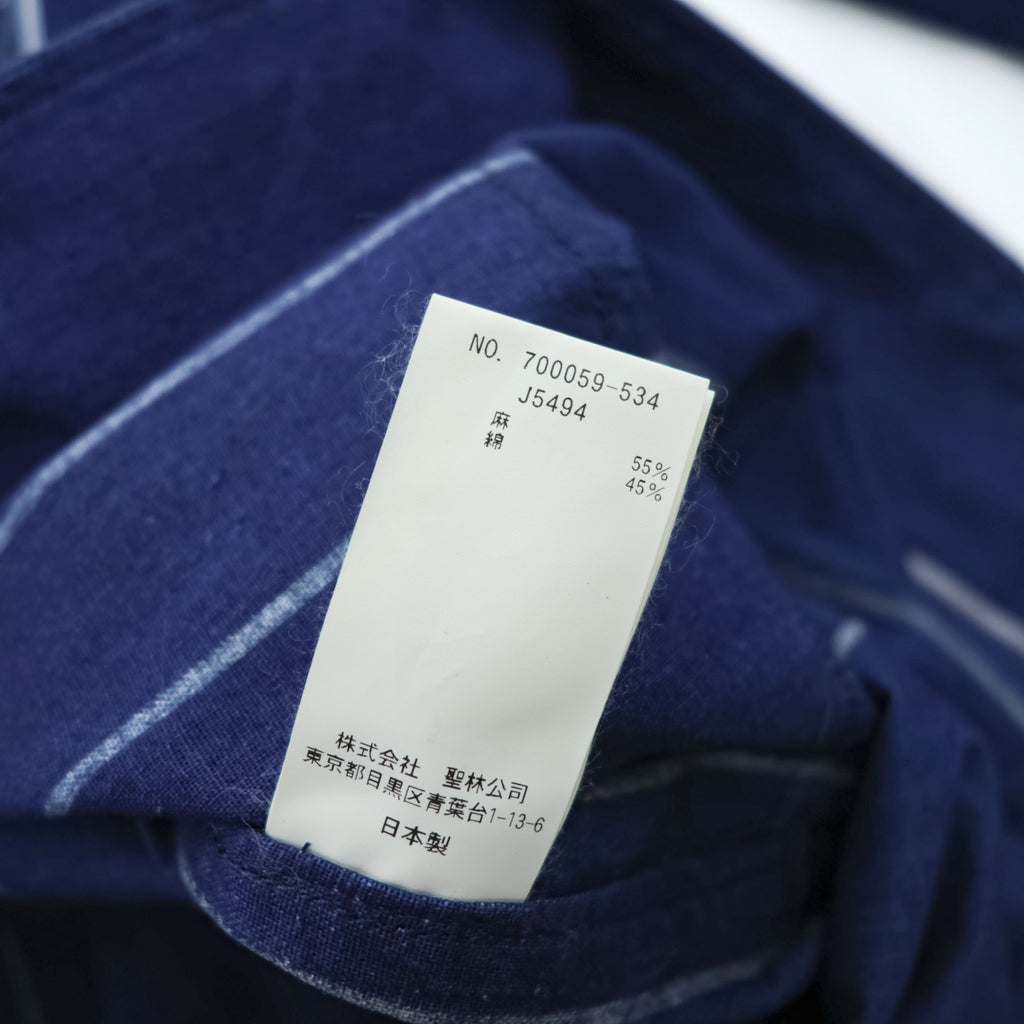 BLUE BLUE Made in Japan Indigo Blue Cotton-Linen Stripe Atelier Shop Coat M ARIGATO 700059-534