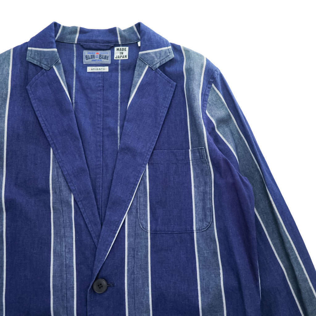 BLUE BLUE Made in Japan Indigo Blue Cotton-Linen Stripe Atelier Shop Coat M ARIGATO 700059-534