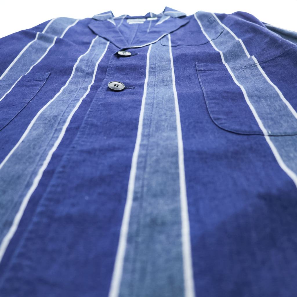 BLUE BLUE Made in Japan Indigo Blue Cotton-Linen Stripe Atelier Shop Coat M ARIGATO 700059-534