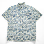 Reyn Spooner 90s Vintage Hawaiian Aloha Shirt Button-Down Short Sleeve Floral Beige/Blue Cotton-Poly 60/40 Size S (Japan L)