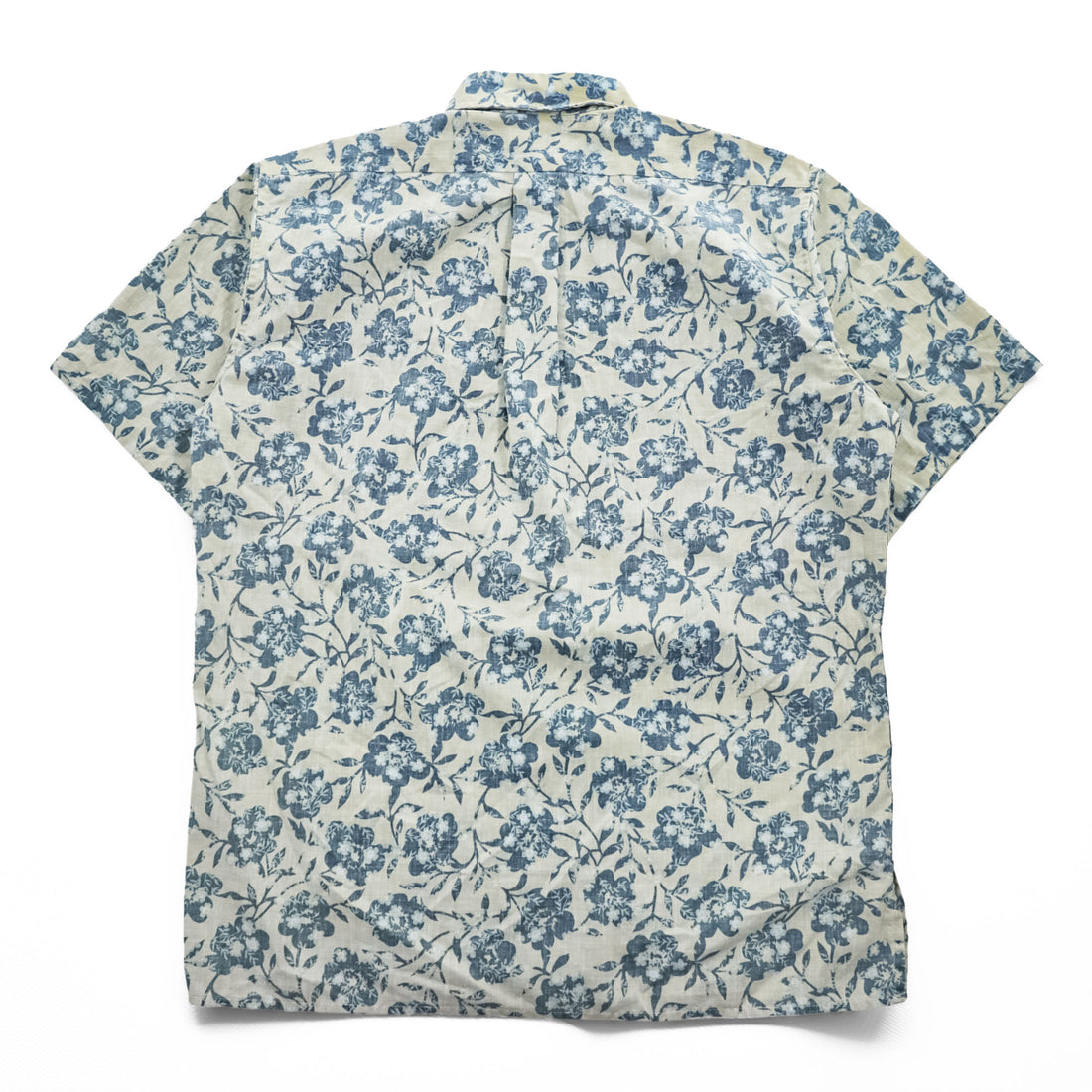 Reyn Spooner 90s Vintage Hawaiian Aloha Shirt Button-Down Short Sleeve Floral Beige/Blue Cotton-Poly 60/40 Size S (Japan L)