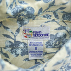 Reyn Spooner 90s Vintage Hawaiian Aloha Shirt Button-Down Short Sleeve Floral Beige/Blue Cotton-Poly 60/40 Size S (Japan L)
