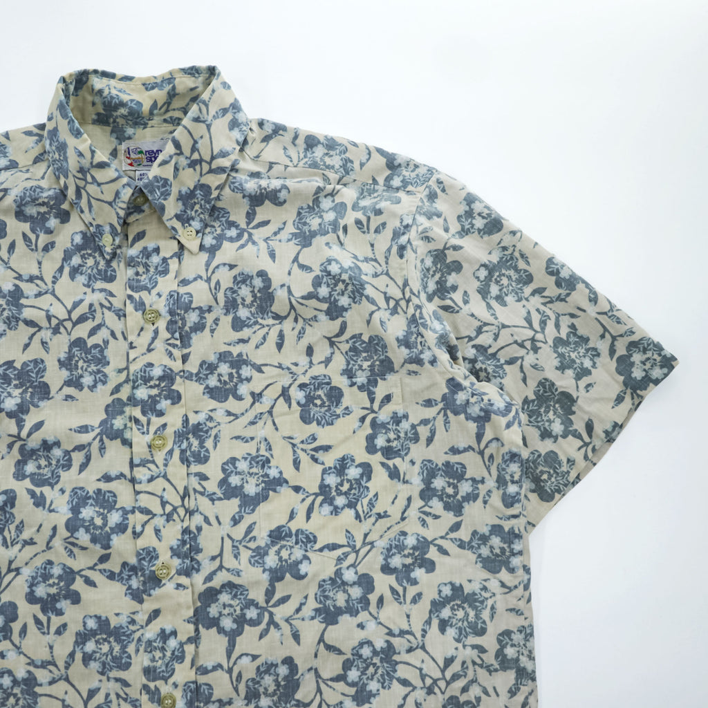 Reyn Spooner 90s Vintage Hawaiian Aloha Shirt Button-Down Short Sleeve Floral Beige/Blue Cotton-Poly 60/40 Size S (Japan L)