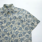 Reyn Spooner 90s Vintage Hawaiian Aloha Shirt Button-Down Short Sleeve Floral Beige/Blue Cotton-Poly 60/40 Size S (Japan L)