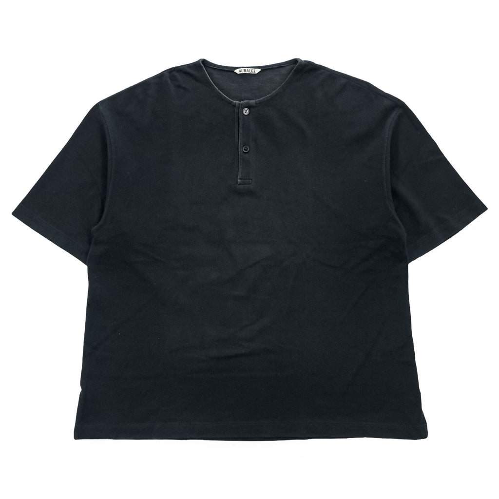 AURALEE スーパーソフトピケ ヘンリーネック Tシャツ L ブラック SUPER SOFT PIQUE HENRY NECK 鹿の子 A9SH02SK 日本製