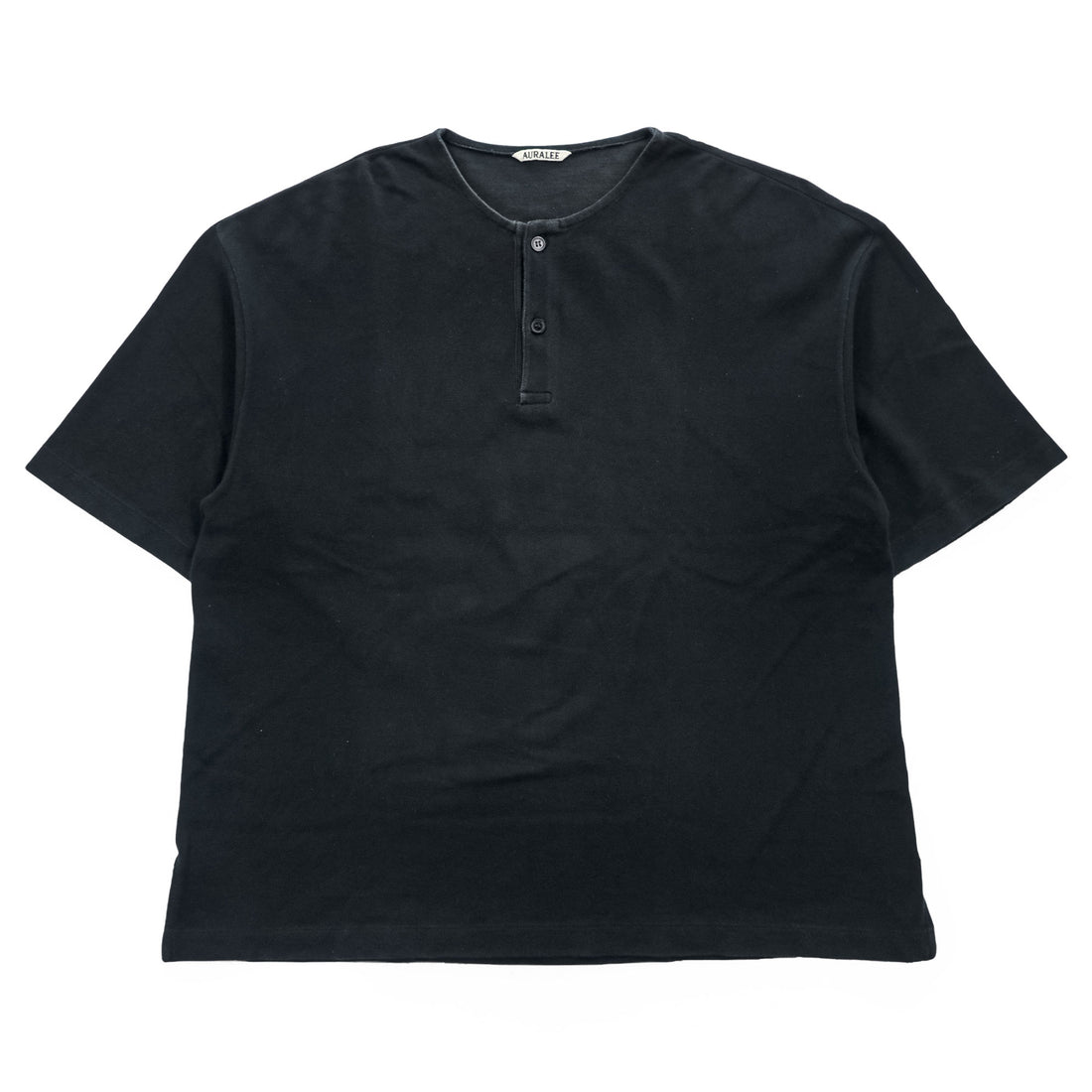 AURALEE スーパーソフトピケ ヘンリーネック Tシャツ L ブラック SUPER SOFT PIQUE HENRY NECK 鹿の子 A9SH02SK 日本製