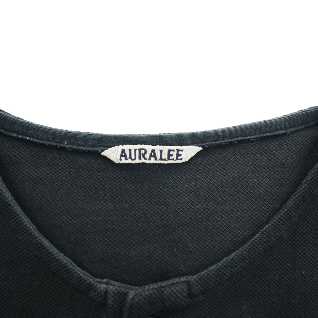AURALEE スーパーソフトピケ ヘンリーネック Tシャツ L ブラック SUPER SOFT PIQUE HENRY NECK 鹿の子 A9SH02SK 日本製