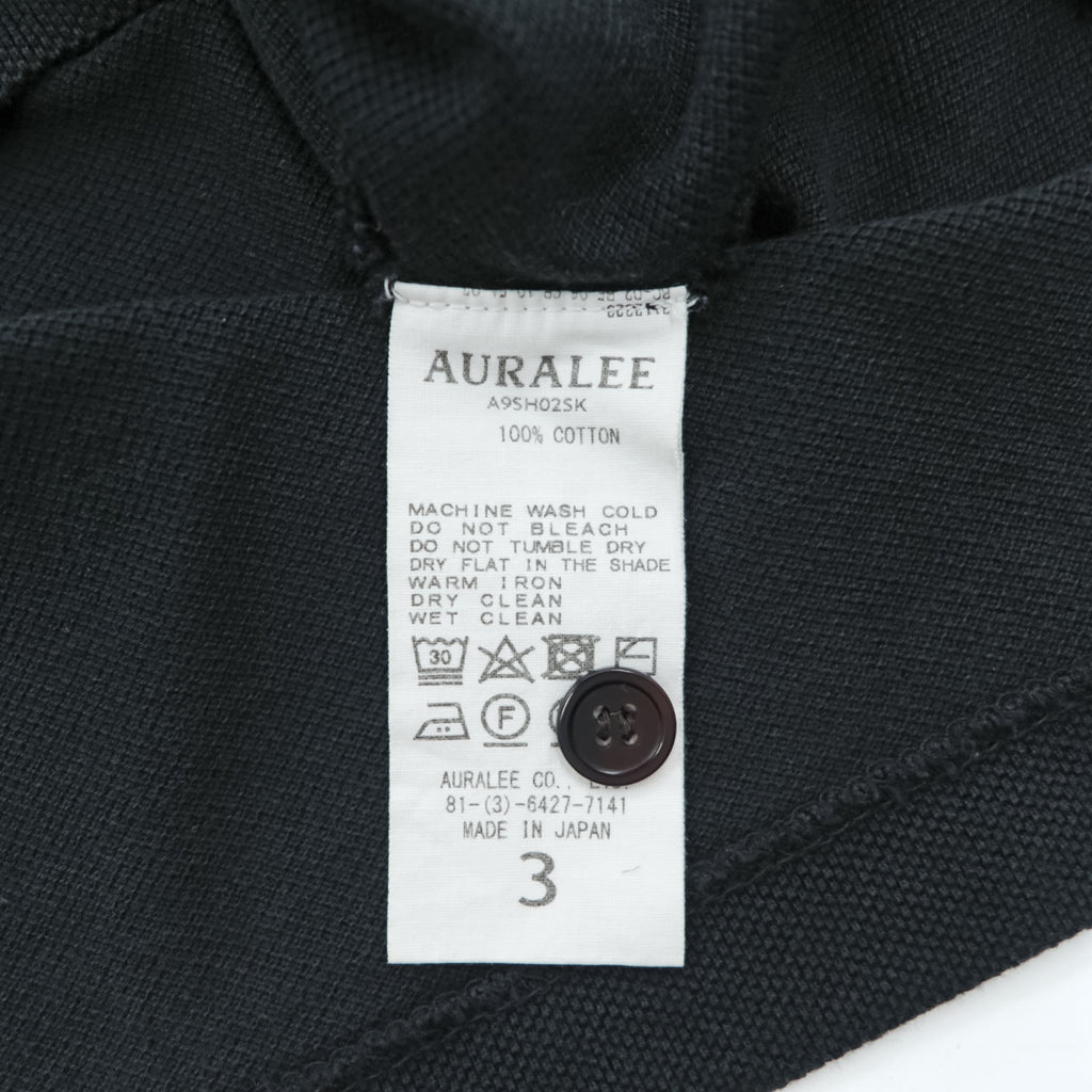 AURALEE スーパーソフトピケ ヘンリーネック Tシャツ L ブラック SUPER SOFT PIQUE HENRY NECK 鹿の子 A9SH02SK 日本製