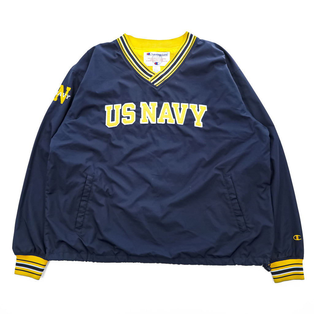 Champion 90s Vintage Track Jacket Jersey XL Navy, Yellow Drawstring, US NAVY Patch