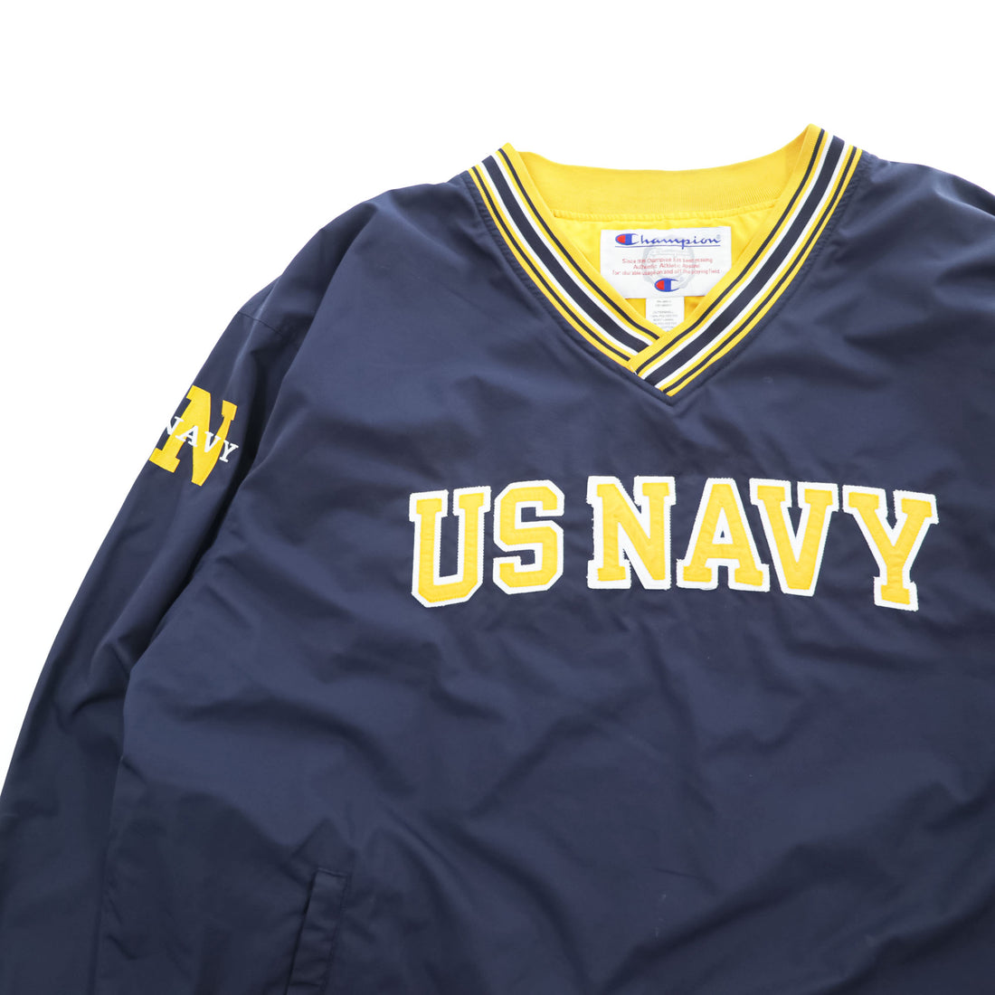 Champion 90s Vintage Track Jacket Jersey XL Navy, Yellow Drawstring, US NAVY Patch