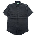 Louisiana Lodge 100% Linen Black Short Sleeve Button-Up Shirt Chest Pocket Curved Hem M (fits L)