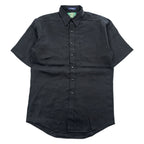 Louisiana Lodge 100% Linen Black Short Sleeve Button-Up Shirt Chest Pocket Curved Hem M (fits L)