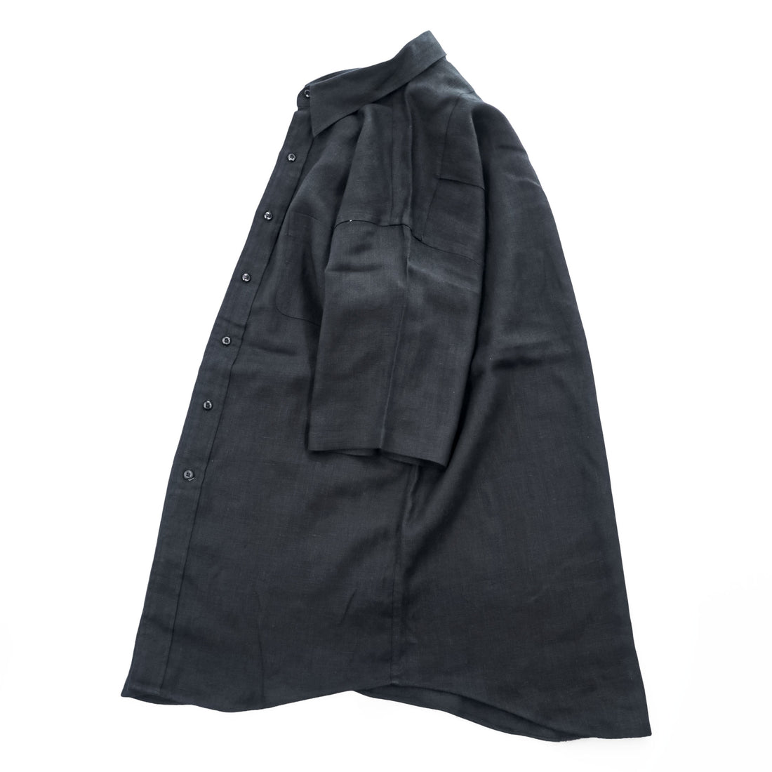 Louisiana Lodge 100% Linen Black Short Sleeve Button-Up Shirt Chest Pocket Curved Hem M (fits L)